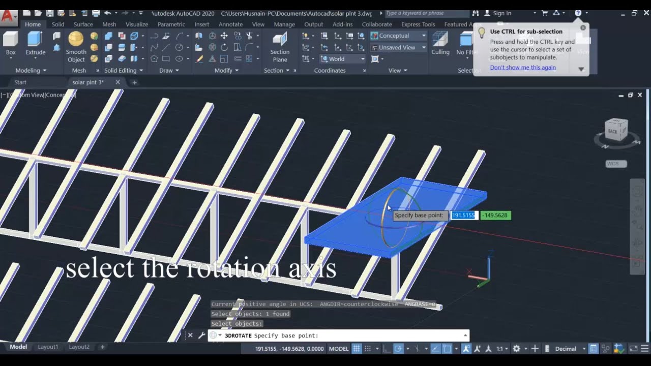 3D Autocad Designing of solar panel layout YouTube