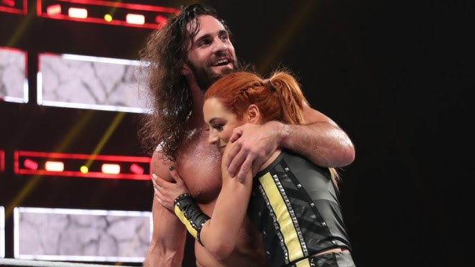 Seth Rollins and Becky Lynch attend the premiere of 'Dolittle' at