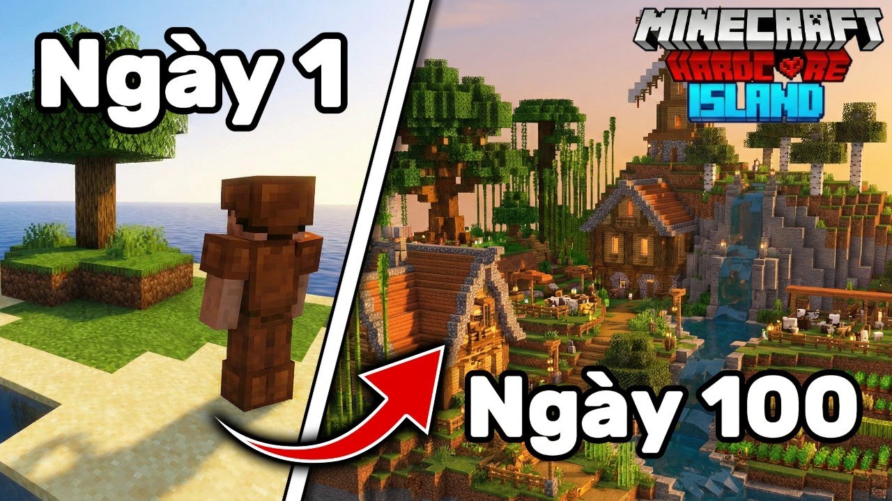 Tôi Sống Sót 100 Ngày Trên Một Hòn Đảo Hoang Trong Minecraft Hardcore