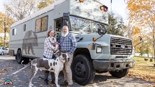 Empty Nesters DIY Raised Roof School Bus — HUGE Bathroom & Storage