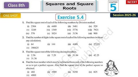 Class 8th maths exercise 5.4 | Chapter 5 Square and square roots| Q5 to Q9 | #ncert #maths #class8 