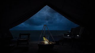 ⚡Powerful Thunderstorm Rain Sounds for Sleeping | Ocean Waves sounds, Campfire & Lightning Ambience