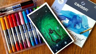 Lantern & Fireflies Watercolor Painting with DOMS Brush Pens @DOMSIndiaofficial / Artistcastle by Sri screenshot 3