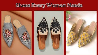 Shoes Every Woman Needs || Embroidery Detail Flat Mules #embroideredmules