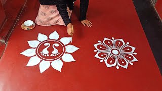 2 easy flower alpona for beginner / alpona design for saraswati puja / alpona design for laxmi puja