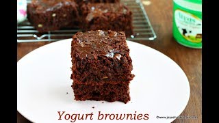 Yogurt brownies|chocolate brownies, almost fat free brownies as no
butter or oil is used in this recipe.. plain flour 3/4 cup sugar 1/2 +
2 tblsp cocoa p...