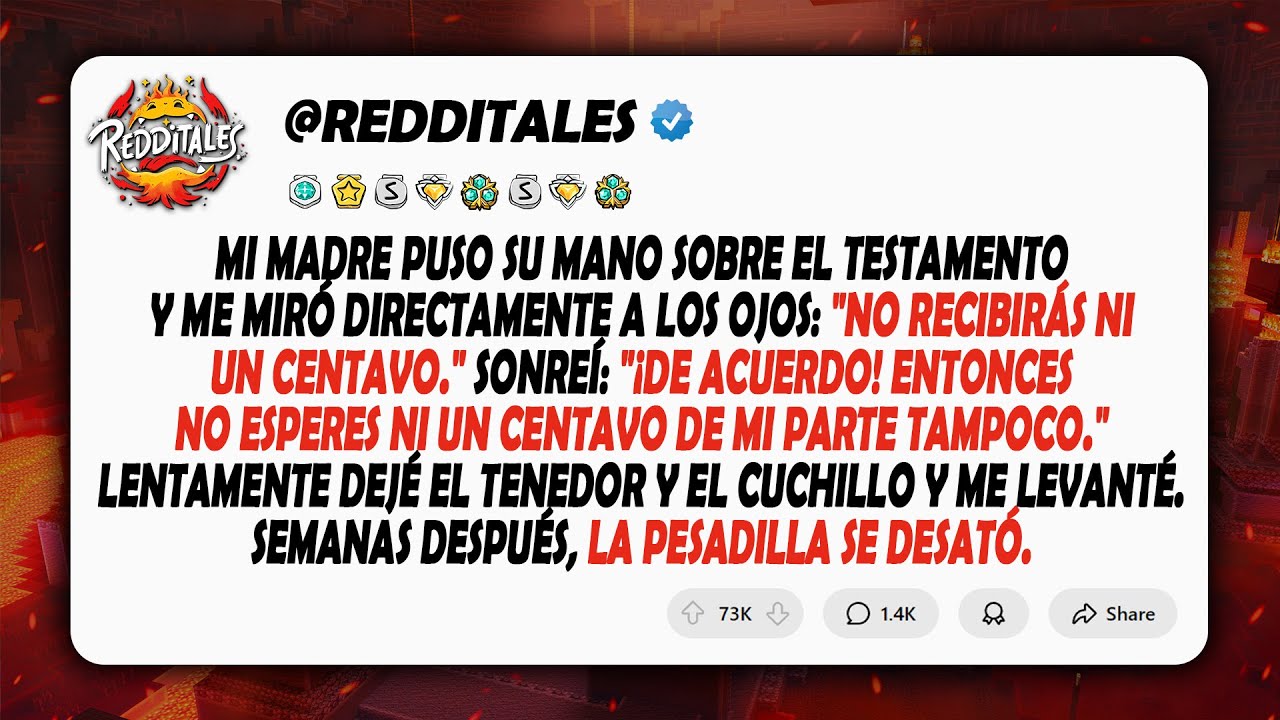 Mi madre puso su mano sobre el testamento y me miró directamente a los ojos: 