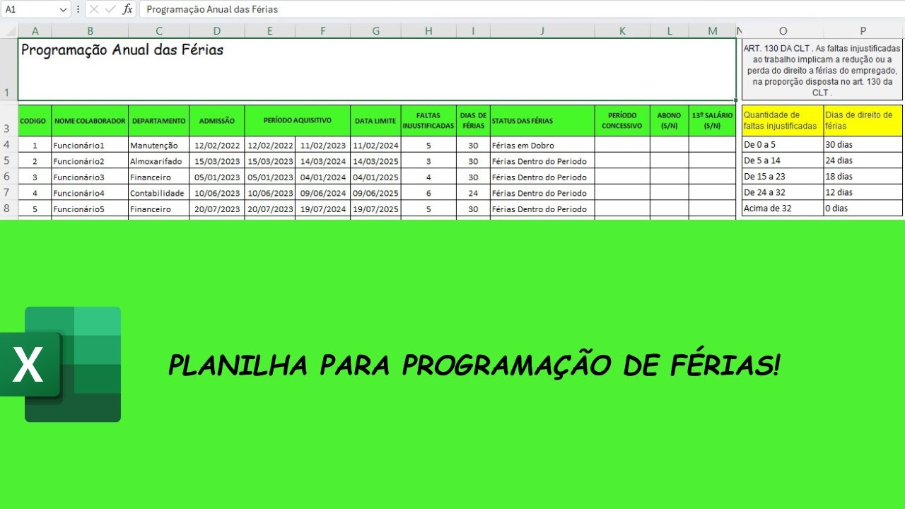 Como criar uma planilha de programação anual de férias.#exceltips # ...