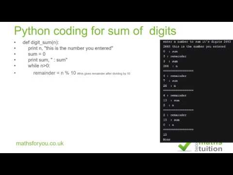 Python coding for sum of  digits