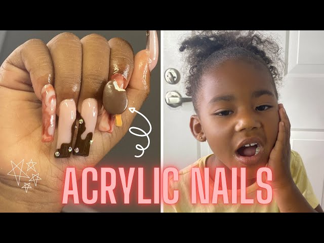 2 Sets kids press on nails 48pcs Girls Acrylic Nails Set Childrens Glue On  | eBay