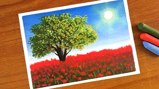 Oil Pastel Flower Field Landscape Painting for beginners | Oil Pastel Drawing screenshot 4