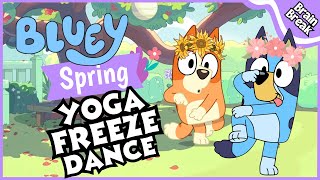 Bluey's Spring Yoga Freeze Dance  Brain Break | Spring For kids | Yoga For Kids | Spring Dance