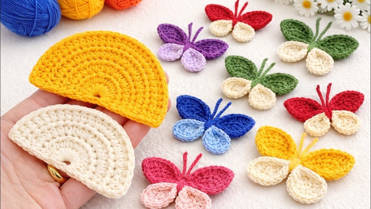 Everyone Is Making This! 🦋 Easy Crochet Butterfly with 2 Half Circles | Scrap Yarn Project