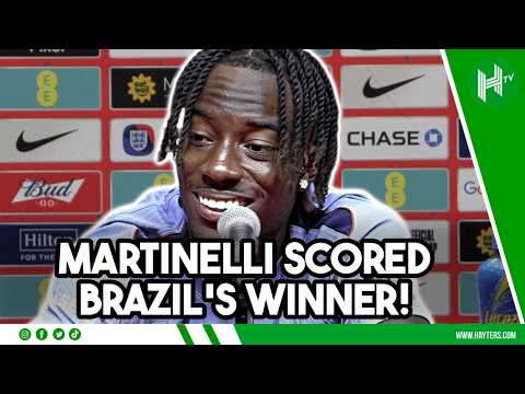 Madueke REACTS to Martinelli’s Brazil winner during press conference!