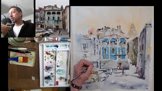 ACQUERELLO Paesaggio urbano coloratissimo - tutorial WATERCOLOR Manage a colorful urban landscape