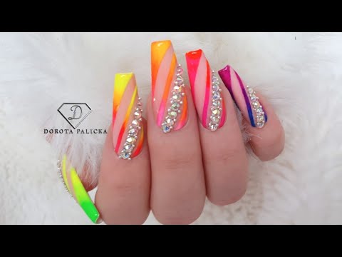 Summer neon ombre nail art with the bling.