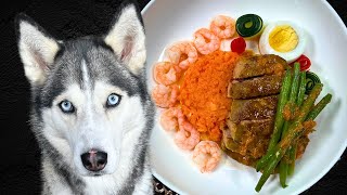 ASMR Dog Eating Steak With Shrimps #steakdinner #asmr