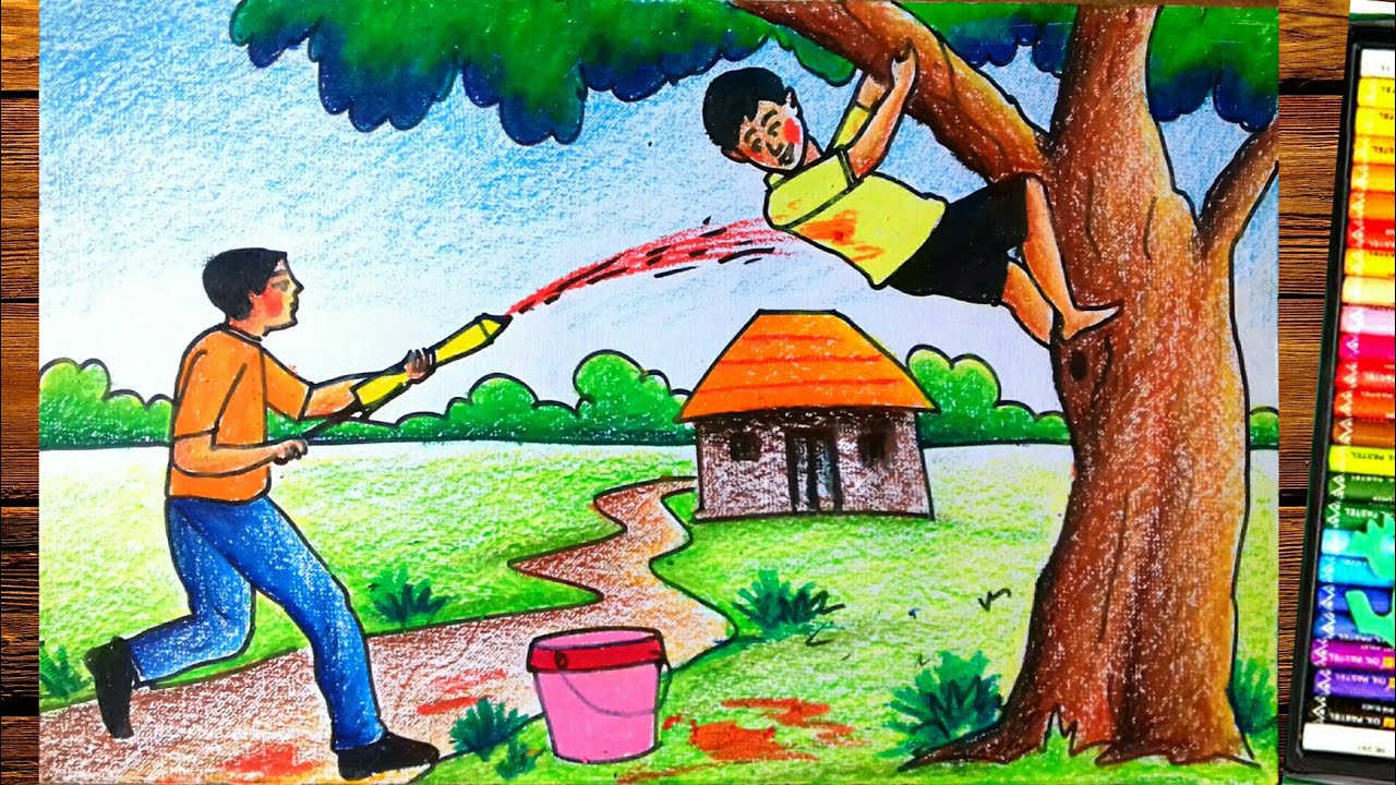 Holi drawing ||pastel color painting - YouTube