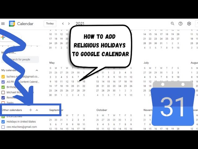 How to Add Religious Holidays to Google Calendar - 2021 Christian, Jewish, Muslim - YouTube how-to-add-religious-holidays-to-google-calendar-2021-christian-jewish-muslim-youtube