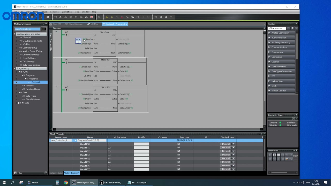 PLC Sysmac Studio Basic EP 17 Stack and Table - YouTube