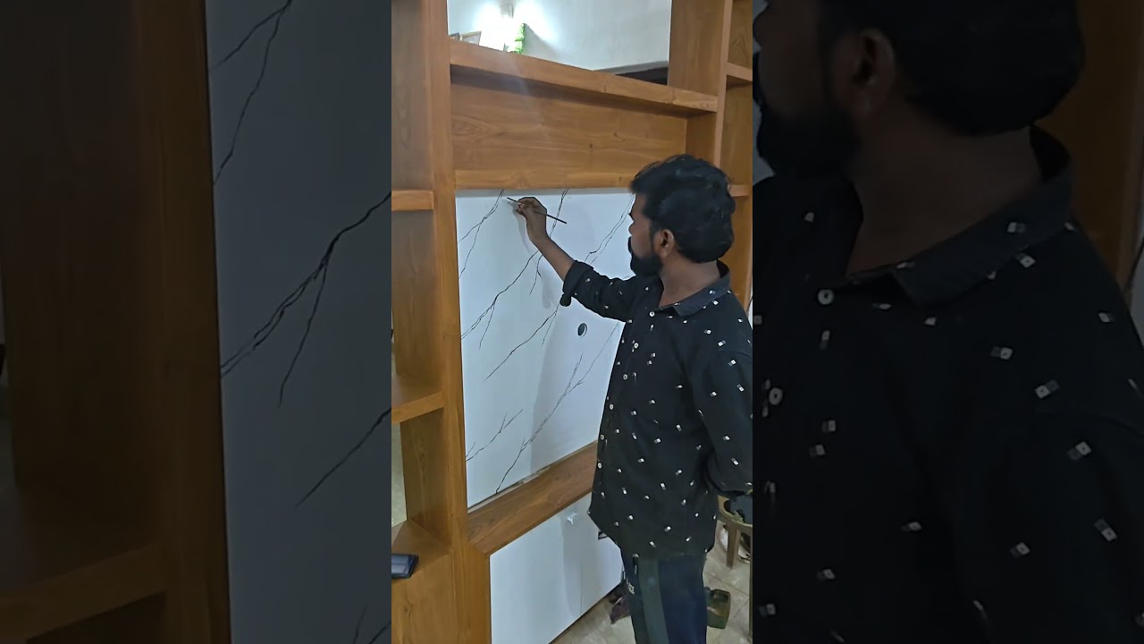 Tv unit marble design. Wood grains🖌️🖌️