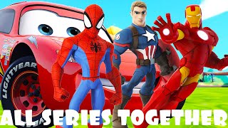 Spiderman, Captain America, Iron Man, Lightning McQueen Cars, all series together