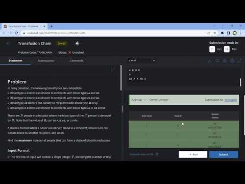 CodeChef Contest START95 solutions Transfusion Chain Problem Solution || 21st June 2023