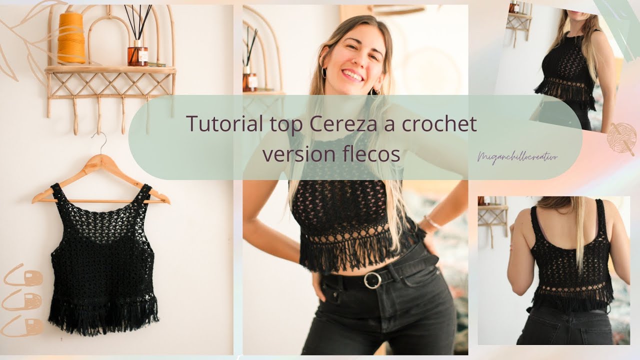 Tutorial top Cereza version fringes crochet. Knitting step by step