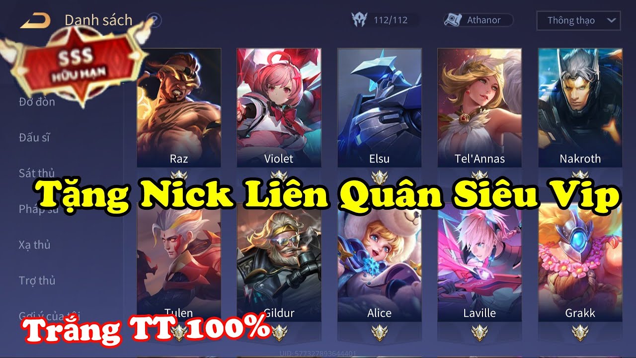 Tặng Nick Liên Quân Mới Nhất 2022 Cực VIP Full Tướng Và Hơn 200 Skin Hot – Trắng Thông Tin