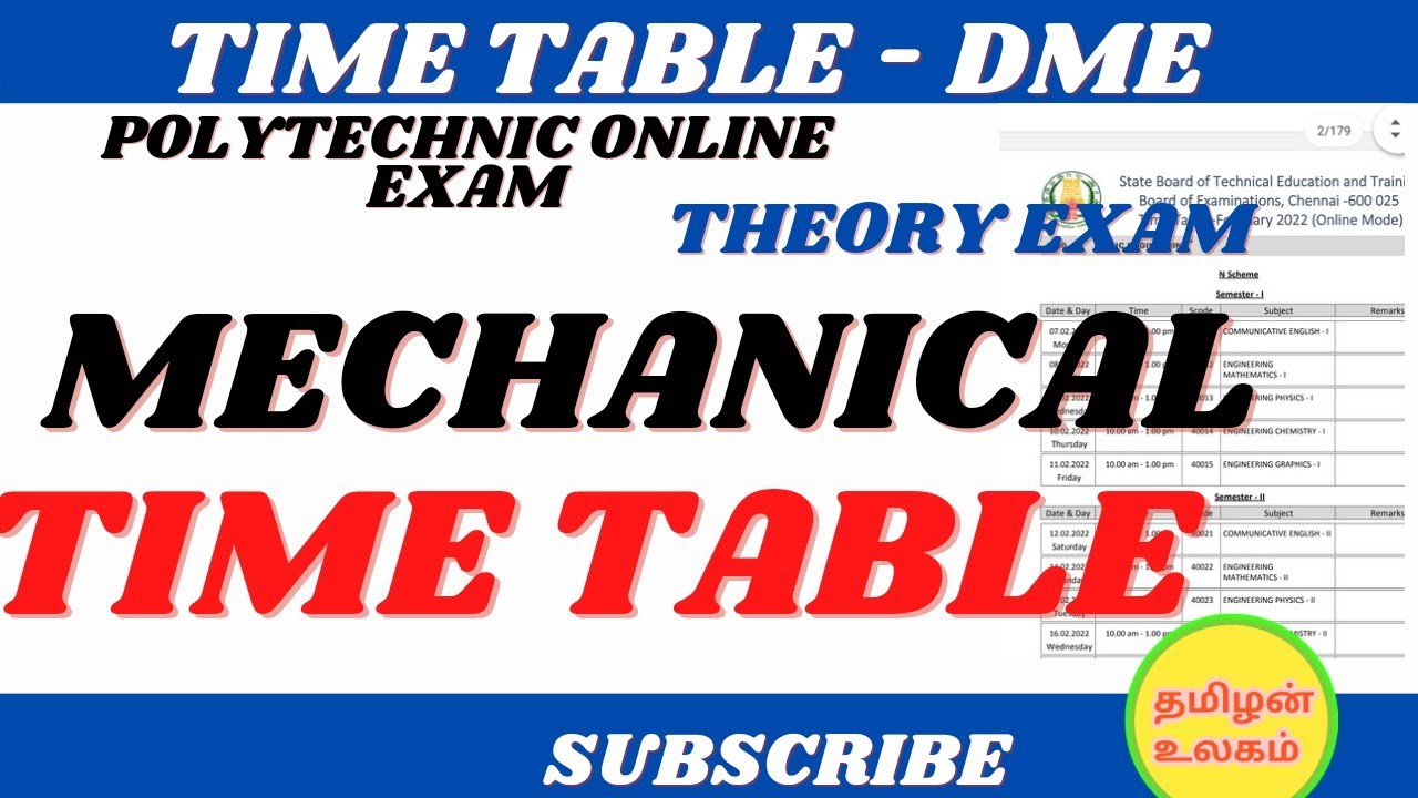 DOTE - MECHANICAL (DME) TIME TABLE | 3 SEM | 4 SEM | 5 SEM | 6 SEM | GRACE CHANCE | 