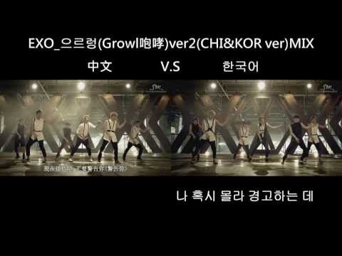 EXO엑소_으르렁(GROWL咆哮)ver2 mix(종국어&한국어 뮤비 )가사(with lyrics)