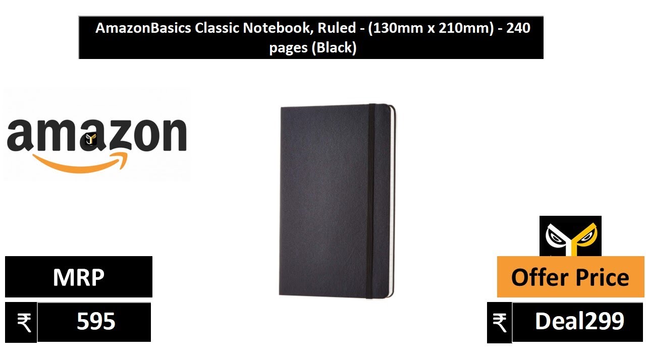 AmazonBasics Classic Notebook, Ruled   130mm x 210mm   240 pages Black