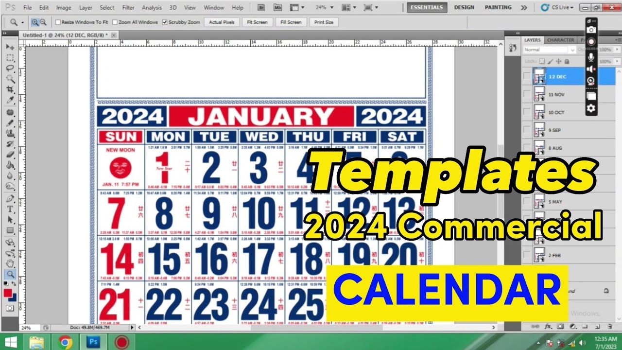 2024 Calendar template 2024 Commercial calendar template 2024 