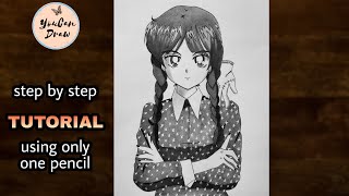 How to draw Wednesday Addams with Thing (anime style)  Drawing Tutorial | YouCanDraw