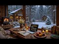 Snowy Evening Winter Café ❄️ Relaxing Piano Jazz & Fireplace Sounds For Focus & Peaceful Work
