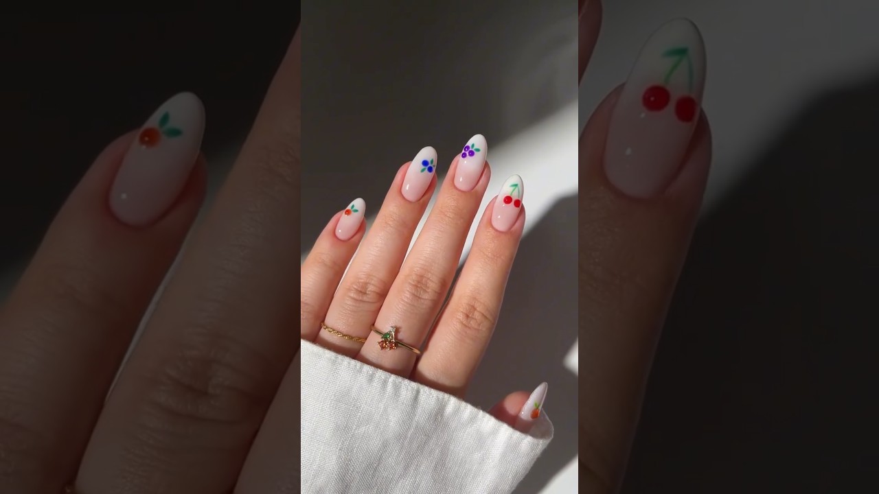 3d decal fruit nails🍇🍒🫐 #fruitnailart #berrynails #fruitnailart #shorts #short