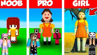 Minecraft Battle: DOLL FROM THE GAME OF SQUID BUILD CHALLENGE - NOOB vs PRO vs GIRL \/ Animation