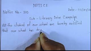 Write a notice on Literacy Drive Campaign in school l Essay on Literacy Drive Campaign in English l