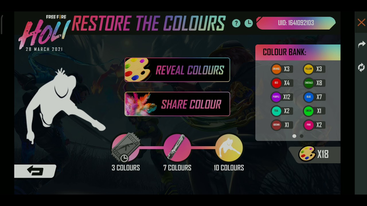 Free Fire 28th March Holi rewards | free fire new event | call back event details