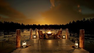 Campfire on the Sunset Lake Ambience 8 Hours | Crackling Fire, Crickets, Frogs, Grass bugs