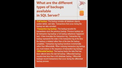 What are the different types of backups-MS SQL Server Interview ask question