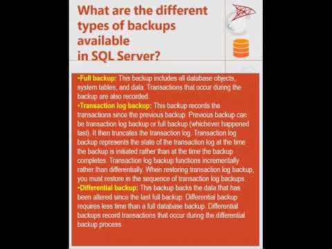 What are the different types of backups-MS SQL Server Interview ask question