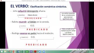 EL VERBO   CLASIFICACIÓN  SEMÁNTICA Y SINTÁCTICA   2 de 2