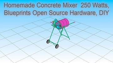 Homemade Concrete Mixer 250 Watts, Blueprints Open Source Hardware, DIY
