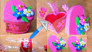 How To Make Heart Shape Gift Box with Plastic Bottles/Beautiful Gift Box Tutorial/Foam Craft