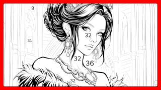 Color by Number Royal Queen Portrait wearing a  Red Gold Gown Zen Color app #coloringbook screenshot 5