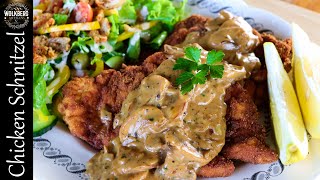 Crispy Chicken Schnitzel with a creamy Mushroom sauce | Chicken Schnitzel recipe | Mushroom sauce