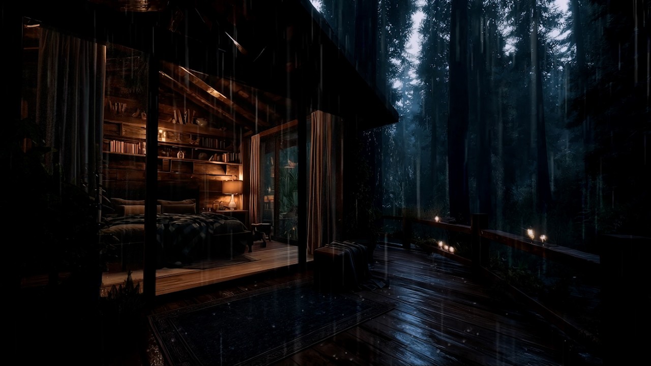 Cozy Forest Cabin in Heavy Rain 🌧️ Relaxing Night Sounds for Deep Sleep ...