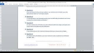 Etude de Cas Démarche de Certification 1ère Partie ISO 9001:2015 screenshot 5