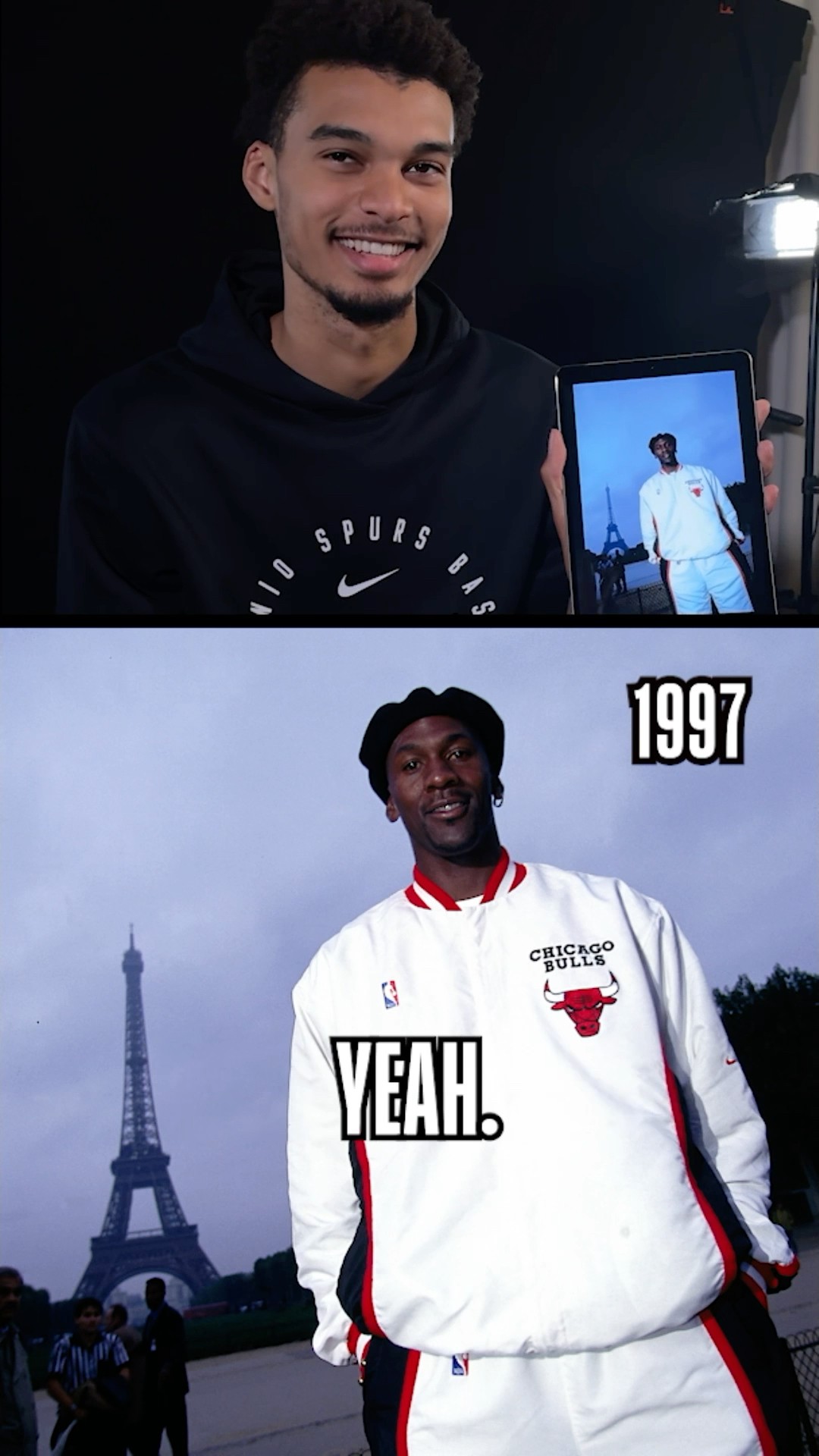 Victor Wembanyama Reacts to Some Historic Photos of NBA Players in Paris ? ??